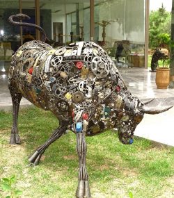 Rustic Recycled Metal Lamborghini Bull Sculpture - Handmade Steel Art