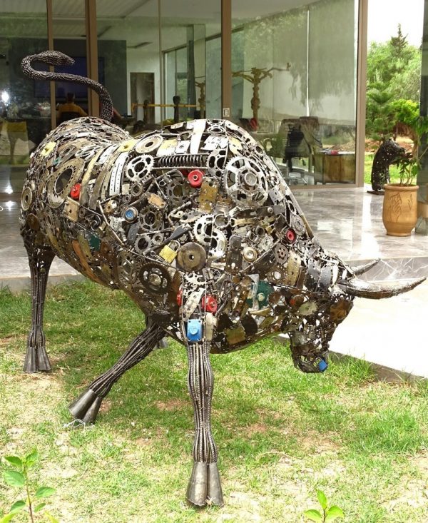 Rustic Recycled Metal Lamborghini Bull Sculpture - Handmade Steel Art