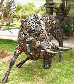 Rustic Recycled Metal Lamborghini Bull Sculpture - Handmade Steel Art