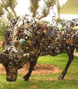 Rustic Recycled Metal Lamborghini Bull Sculpture - Handmade Steel Art