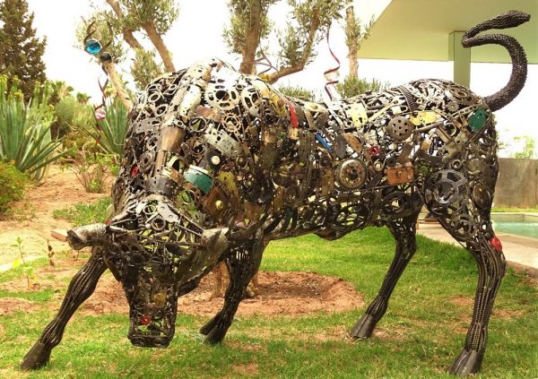 Rustic Recycled Metal Lamborghini Bull Sculpture - Handmade Steel Art