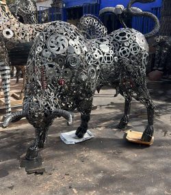 Rustic Recycled Metal Lamborghini Bull Sculpture - Handmade Steel Art