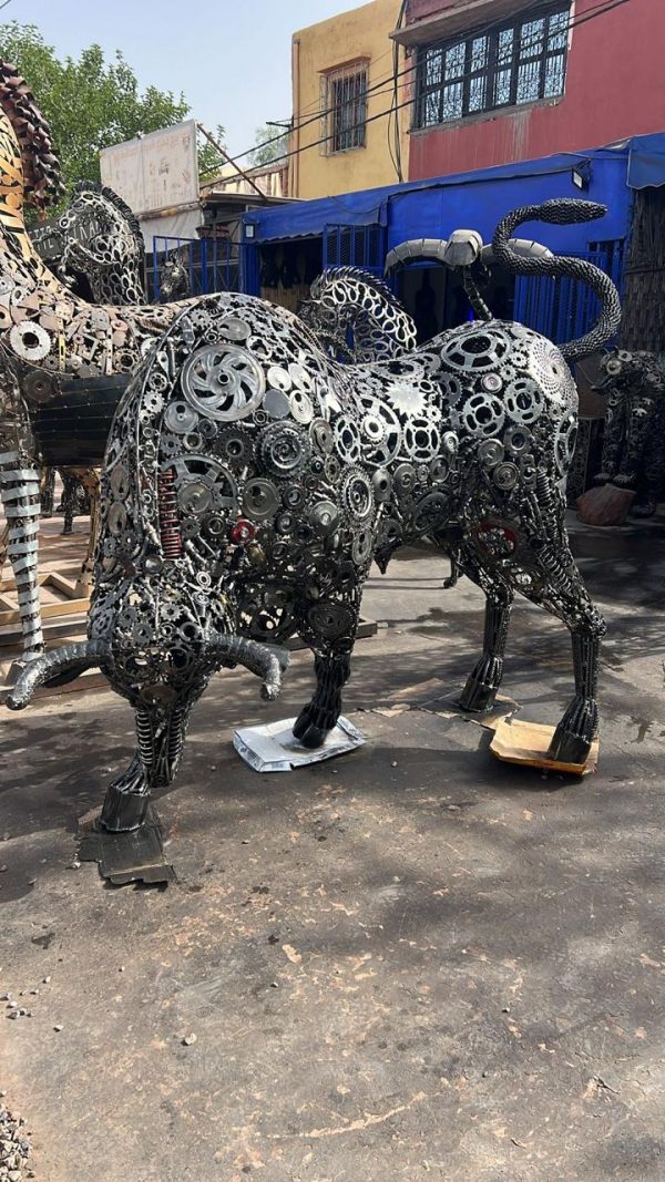 Rustic Recycled Metal Lamborghini Bull Sculpture - Handmade Steel Art