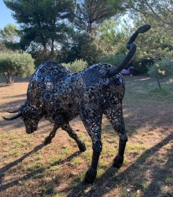 Rustic Recycled Metal Lamborghini Bull Sculpture - Handmade Steel Art