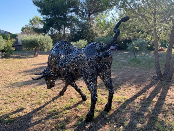 Rustic Recycled Metal Lamborghini Bull Sculpture - Handmade Steel Art