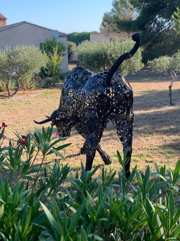 Rustic Recycled Metal Lamborghini Bull Sculpture - Handmade Steel Art