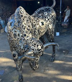 Rustic Recycled Metal Lamborghini Bull Sculpture - Handmade Steel Art