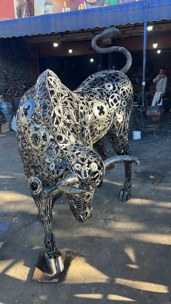 Rustic Recycled Metal Lamborghini Bull Sculpture - Handmade Steel Art