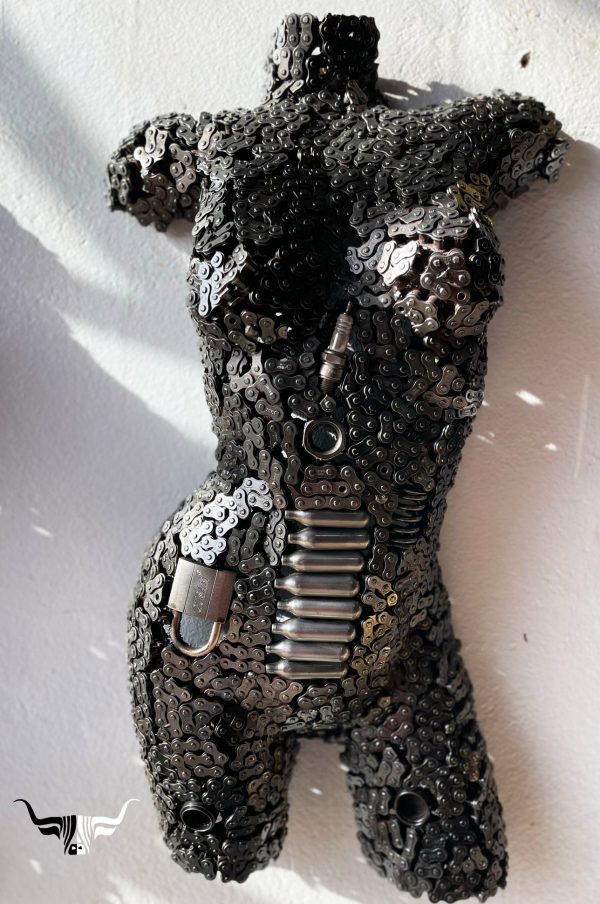 Handmade Steel Bust from Recycled Materials-Metal Female Torso wall