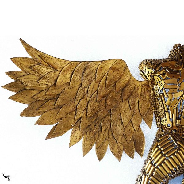 Handmade Steel Bust from Recycled Materials-Golden torso of a female with wings