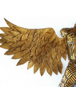 Handmade Steel Bust from Recycled Materials-Golden torso of a female with wings