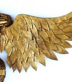 Handmade Steel Bust from Recycled Materials-Golden torso of a female with wings
