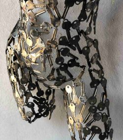 Handmade Steel Bust from Recycled Materials -metal female keys torso