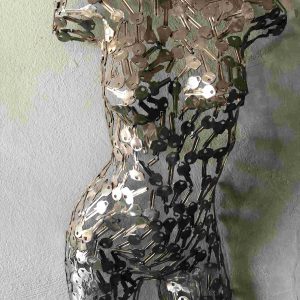 Handmade Steel Bust from Recycled Materials -metal female keys torso