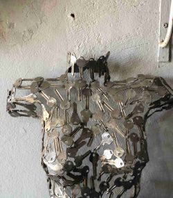 Handmade Steel Bust from Recycled Materials -metal female keys torso