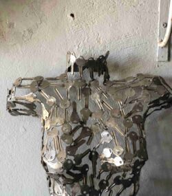 Handmade Steel Bust from Recycled Materials -metal female keys torso