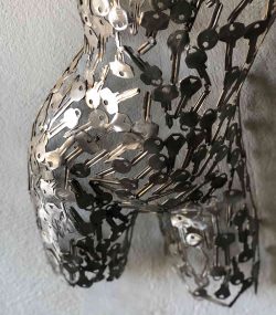 Handmade Steel Bust from Recycled Materials -metal female keys torso