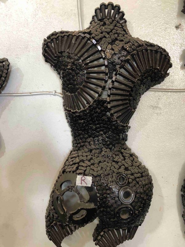 Handmade Steel Bust from Recycled Materials-Chain torso bust