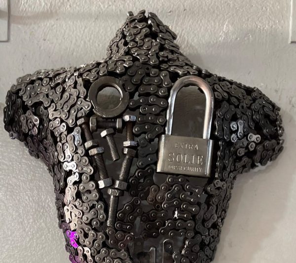 Handmade Steel Bust from Recycled Materials scrap Female Torso Mannequin