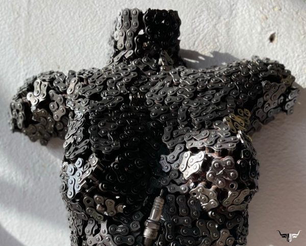 Handmade Steel Bust from Recycled Materials-Metal Female Torso wall