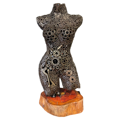 Handcrafted Scrap Metal Torso Sculpture - Handmade Steel Art