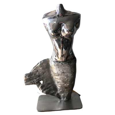 Handcrafted Scrap Metal Torso Sculpture Aluminum Statue Bust