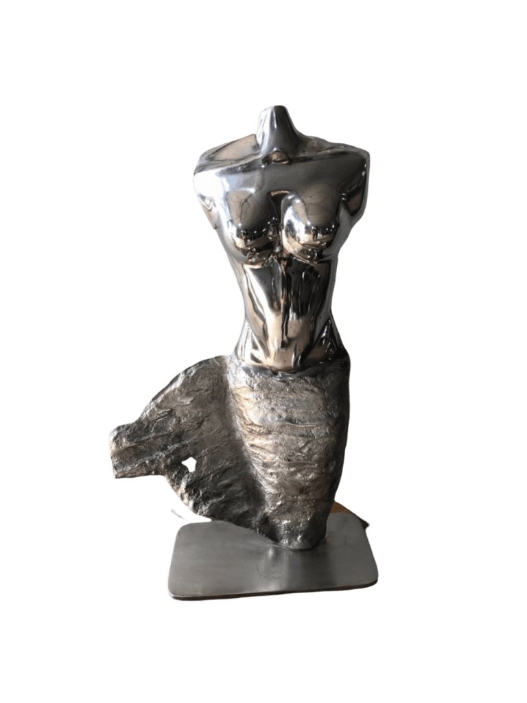 Handcrafted Scrap Metal Torso Sculpture Aluminum Statue Bust