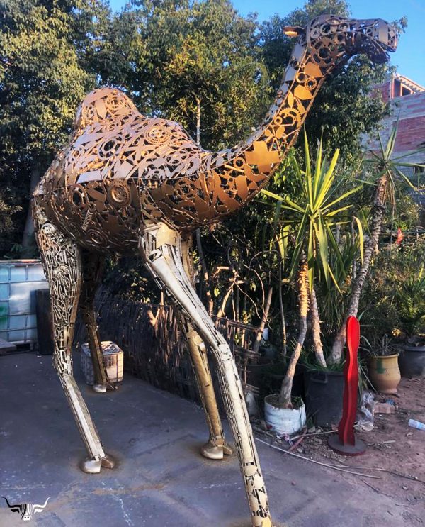 Recycled Metal large golden Sculpture statue - Handmade Steel Art