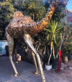 Recycled Metal large golden Sculpture statue - Handmade Steel Art