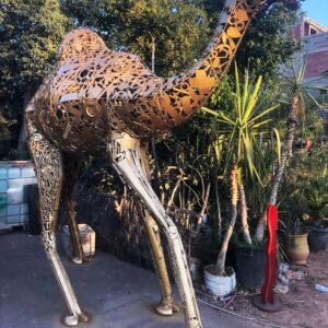 Recycled Metal large golden Sculpture statue - Handmade Steel Art