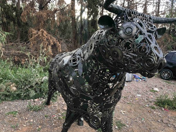 Rustic Recycled Metal Bull Sculpture statue - Handmade Steel Art