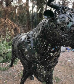 Rustic Recycled Metal Bull Sculpture statue - Handmade Steel Art