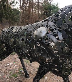 Rustic Recycled Metal Bull Sculpture statue - Handmade Steel Art
