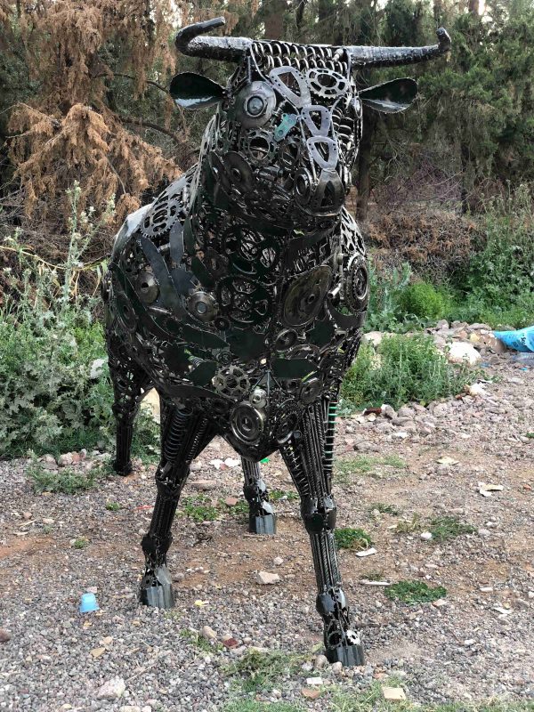 Rustic Recycled Metal Bull Sculpture statue - Handmade Steel Art