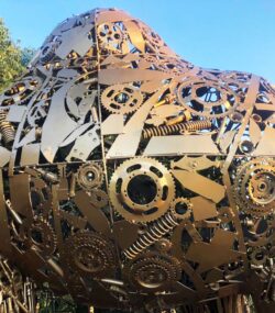 Recycled Metal large golden Sculpture statue - Handmade Steel Art