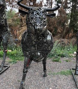 Rustic Recycled Metal Bull Sculpture statue - Handmade Steel Art