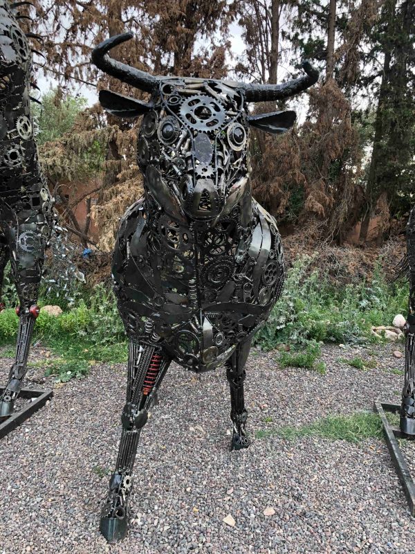 Rustic Recycled Metal Bull Sculpture statue - Handmade Steel Art