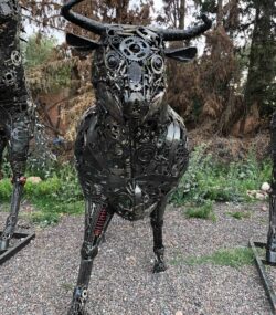 Rustic Recycled Metal Bull Sculpture statue - Handmade Steel Art