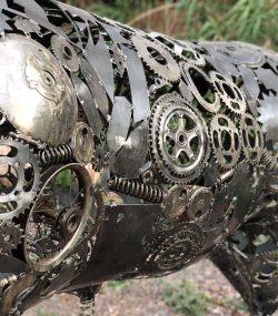 Rustic Recycled Metal Bull Sculpture statue - Handmade Steel Art