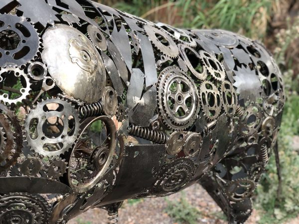 Rustic Recycled Metal Bull Sculpture statue - Handmade Steel Art