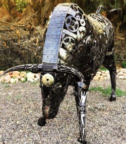 Rustic Recycled Metal Bull Sculpture statue - Handmade Steel Art
