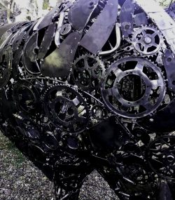 Rustic Recycled Metal Bull Sculpture statue - Handmade Steel Art