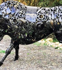 Rustic Recycled Metal Bull Sculpture statue - Handmade Steel Art