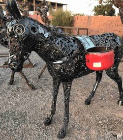 Handcrafted Scrap Metal male donkey Sculpture - Handmade Steel Art