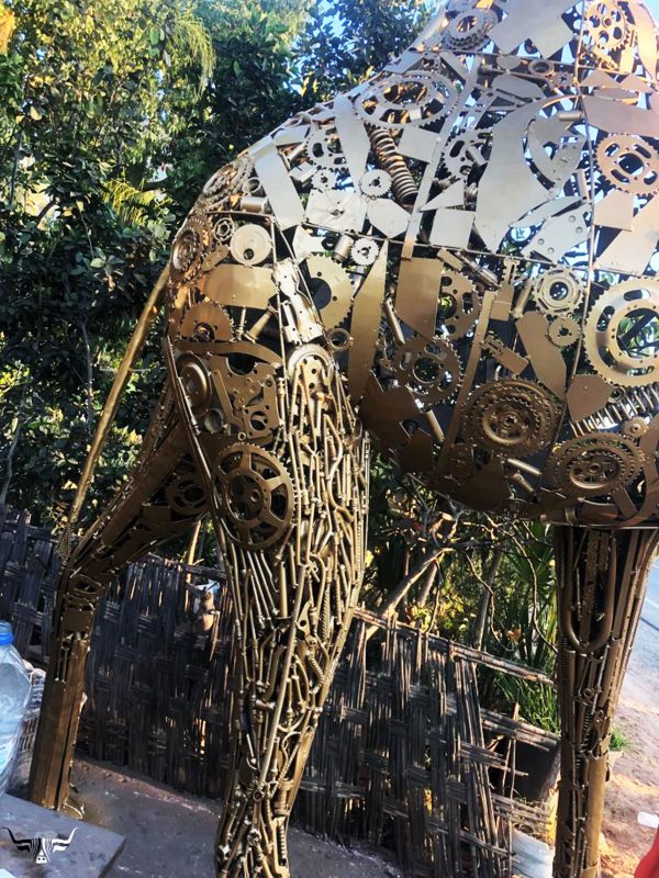 Recycled Metal large golden Sculpture statue - Handmade Steel Art