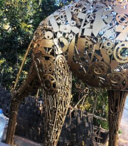 Recycled Metal large golden Sculpture statue - Handmade Steel Art