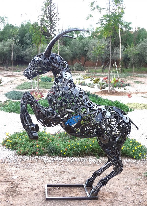 Modern Scrap Steel Goat Sculpture Handmade Steel Art