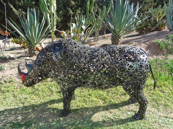 Rustic Recycled Metal rino Sculpture Bust - Handmade Steel Art