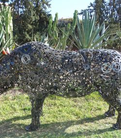 Rustic Recycled Metal rino Sculpture Bust - Handmade Steel Art