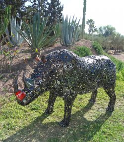 Rustic Recycled Metal rino Sculpture Bust - Handmade Steel Art
